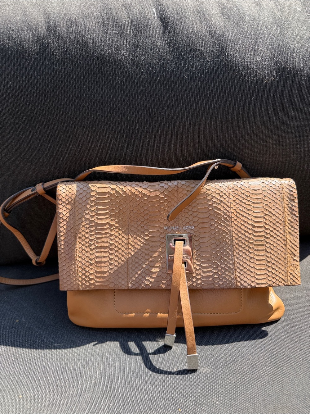 Michael Kors Camel Tan Textured Leather Crossbody Bag